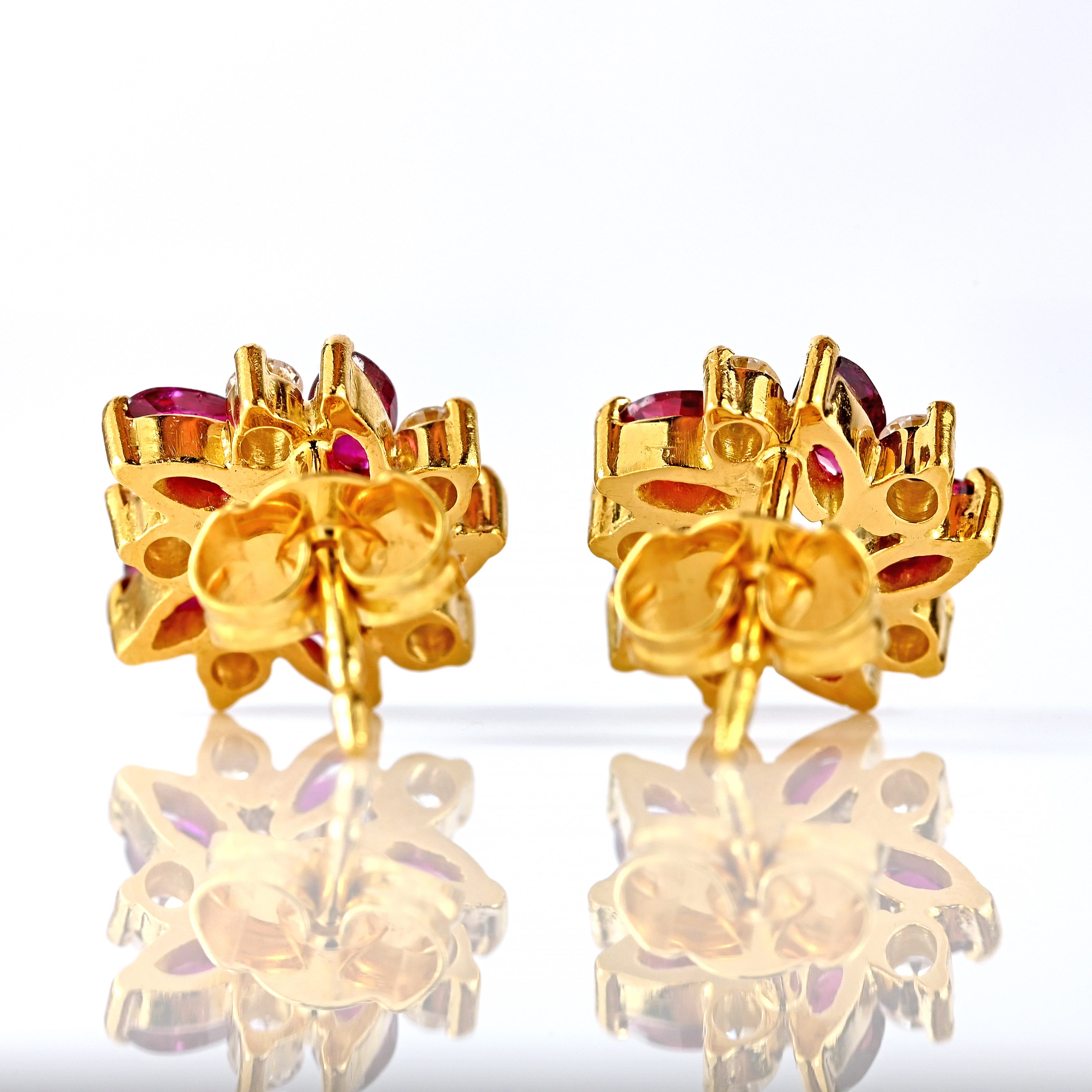 Ellibelle Jewellery Vintage Marquise-Cut Ruby & Diamond 18ct Gold Stud Earrings