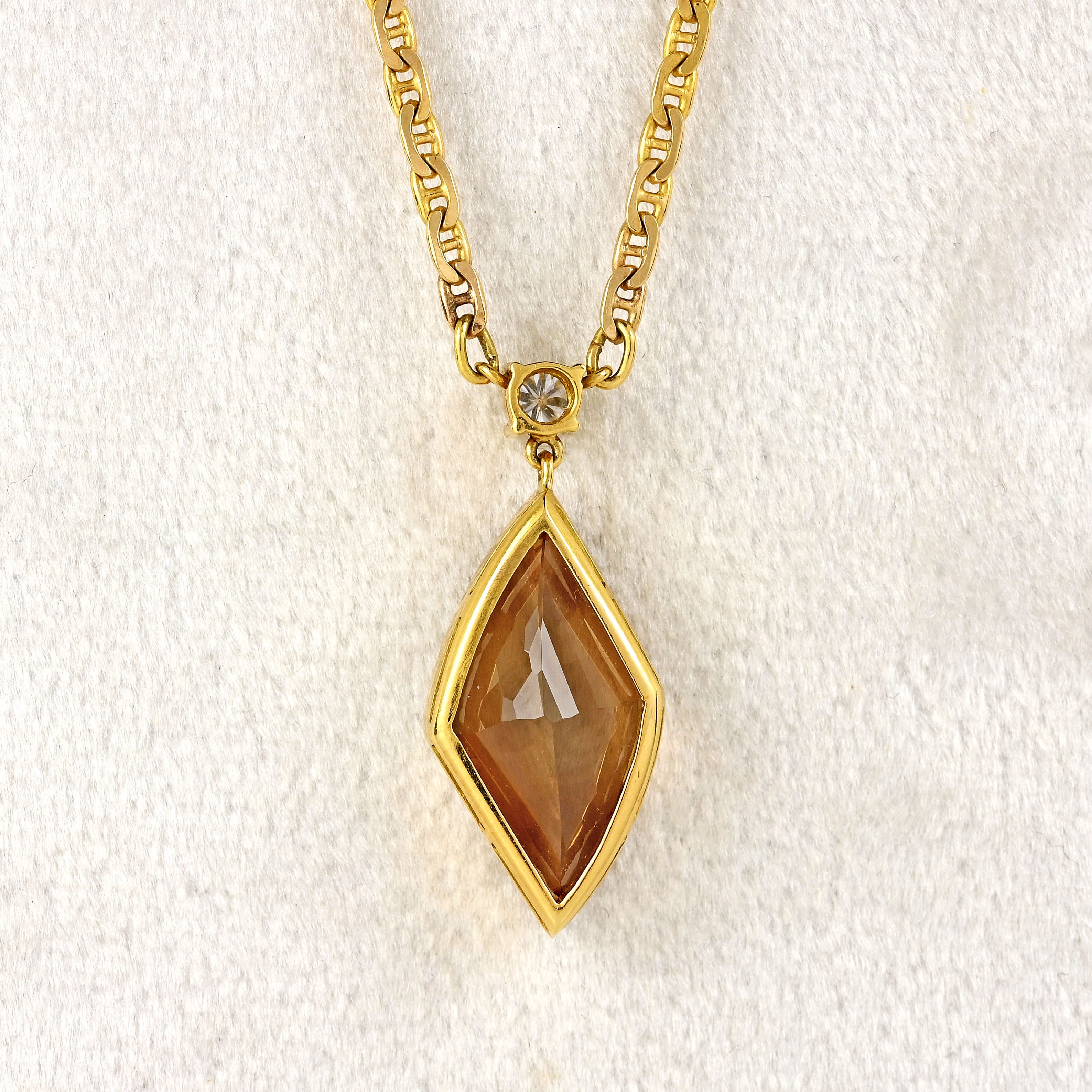 Ellibelle Jewellery Vintage Marquise-Shaped Andalusite & Diamond Gold Pendant Necklace