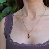 Ellibelle Jewellery Vintage Marquise-Shaped Andalusite & Diamond Gold Pendant Necklace