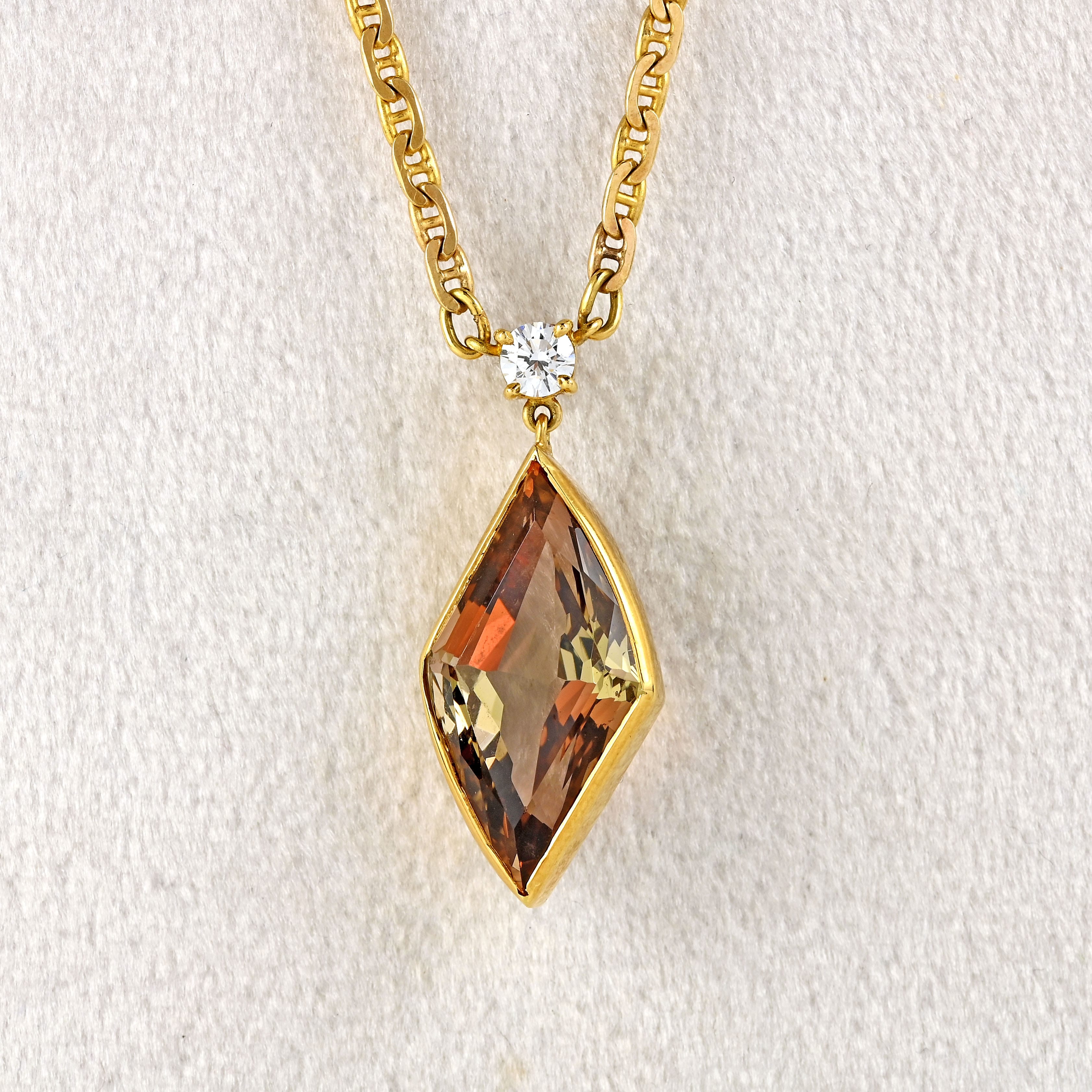 Ellibelle Jewellery Vintage Marquise-Shaped Andalusite & Diamond Gold Pendant Necklace
