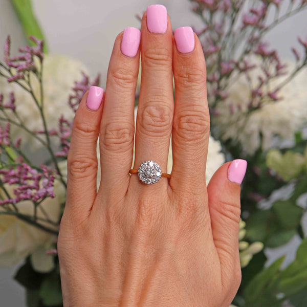 Ellibelle Jewellery Vintage Mid 20th-Century Diamond 18ct Gold Halo Cluster Ring
