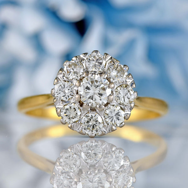 Ellibelle Jewellery Vintage Mid 20th-Century Diamond 18ct Gold Halo Cluster Ring