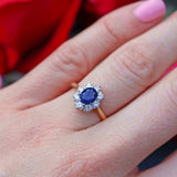 Ellibelle Jewellery Vintage Mid 20th Century Sapphire & Diamond 18ct Gold Cluster Ring (1.00ct)