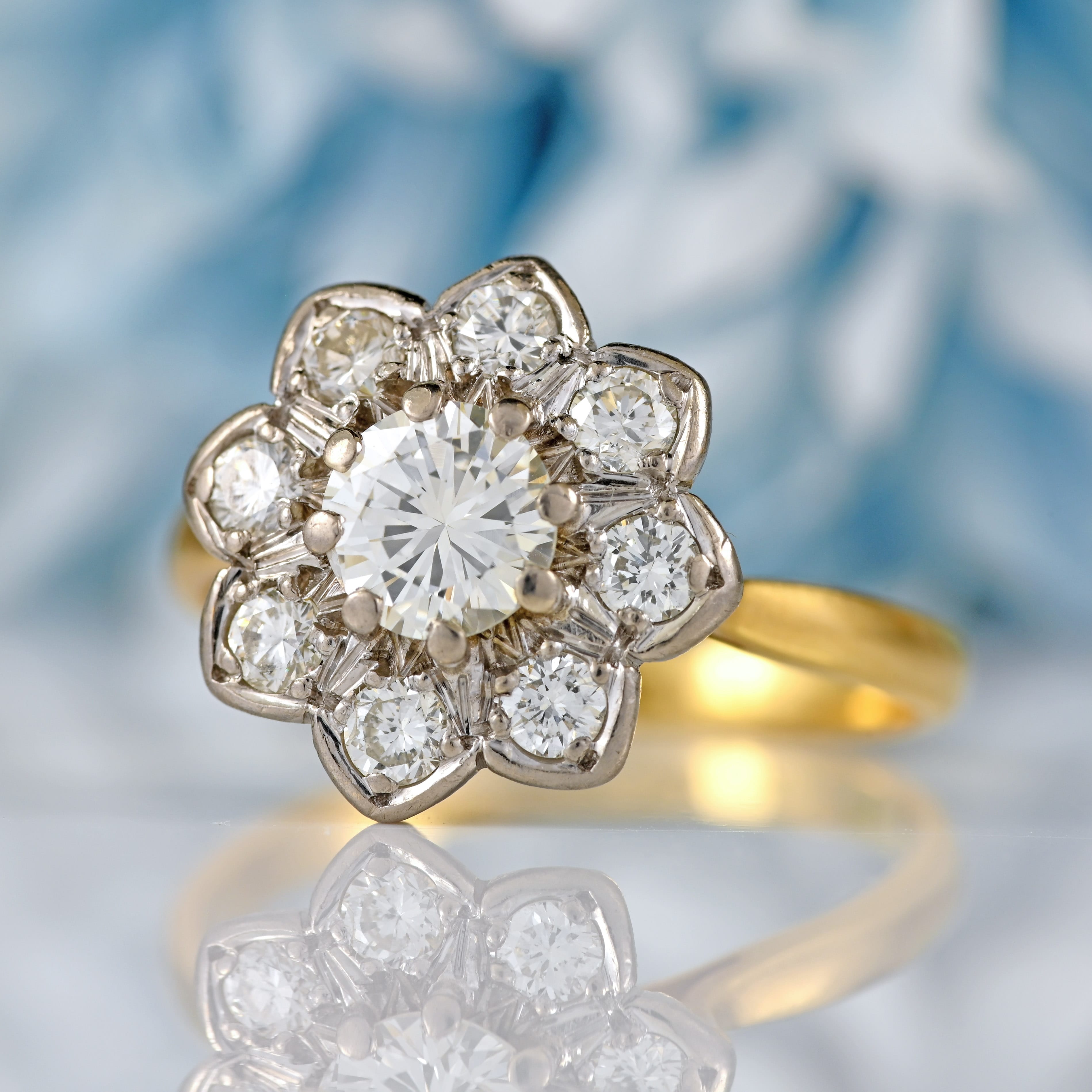 Ellibelle Jewellery Vintage Mid-Century 18ct Gold Diamond Daisy Cluster Ring (0.95cts)