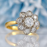 Ellibelle Jewellery Vintage Mid-Century 18ct Gold Diamond Daisy Cluster Ring (0.95cts)