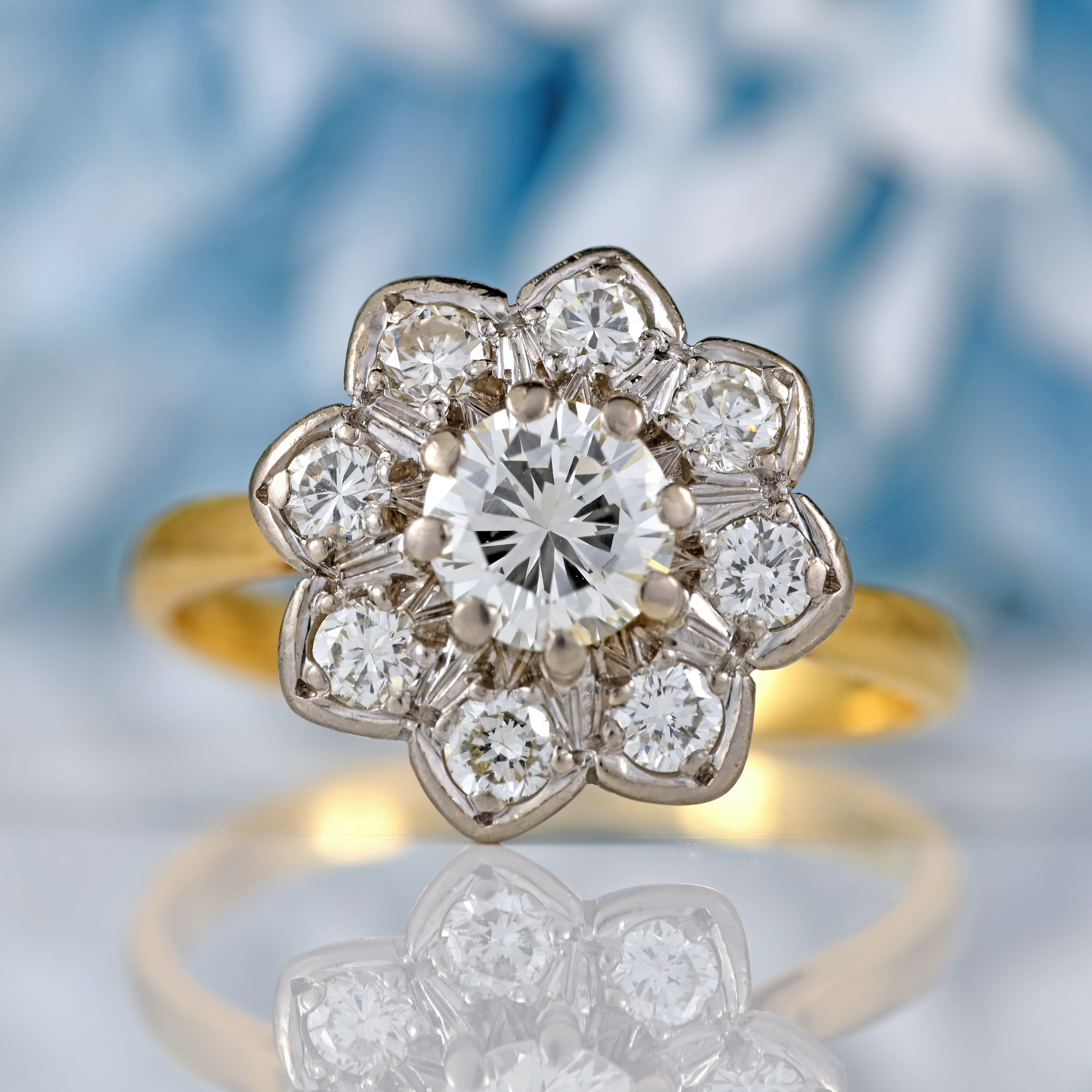 Ellibelle Jewellery Vintage Mid-Century 18ct Gold Diamond Daisy Cluster Ring (0.95cts)