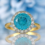 Ellibelle Jewellery Vintage Mid-Century Blue Zircon & Diamond 18ct Gold Cluster Ring