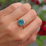 Ellibelle Jewellery Vintage Mid-Century Blue Zircon & Diamond 18ct Gold Cluster Ring
