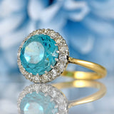 Ellibelle Jewellery Vintage Mid-Century Blue Zircon & Diamond 18ct Gold Cluster Ring