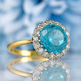 Ellibelle Jewellery Vintage Mid-Century Blue Zircon & Diamond 18ct Gold Cluster Ring