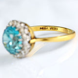 Ellibelle Jewellery Vintage Mid-Century Blue Zircon & Diamond 18ct Gold Cluster Ring