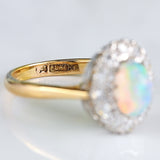 Ellibelle Jewellery Vintage Mid-Century Opal & Diamond 18ct Gold Platinum Cluster Ring