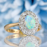 Ellibelle Jewellery Vintage Mid-Century Opal & Diamond 18ct Gold Platinum Cluster Ring