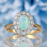 Ellibelle Jewellery Vintage Mid-Century Opal & Diamond 18ct Gold Platinum Cluster Ring