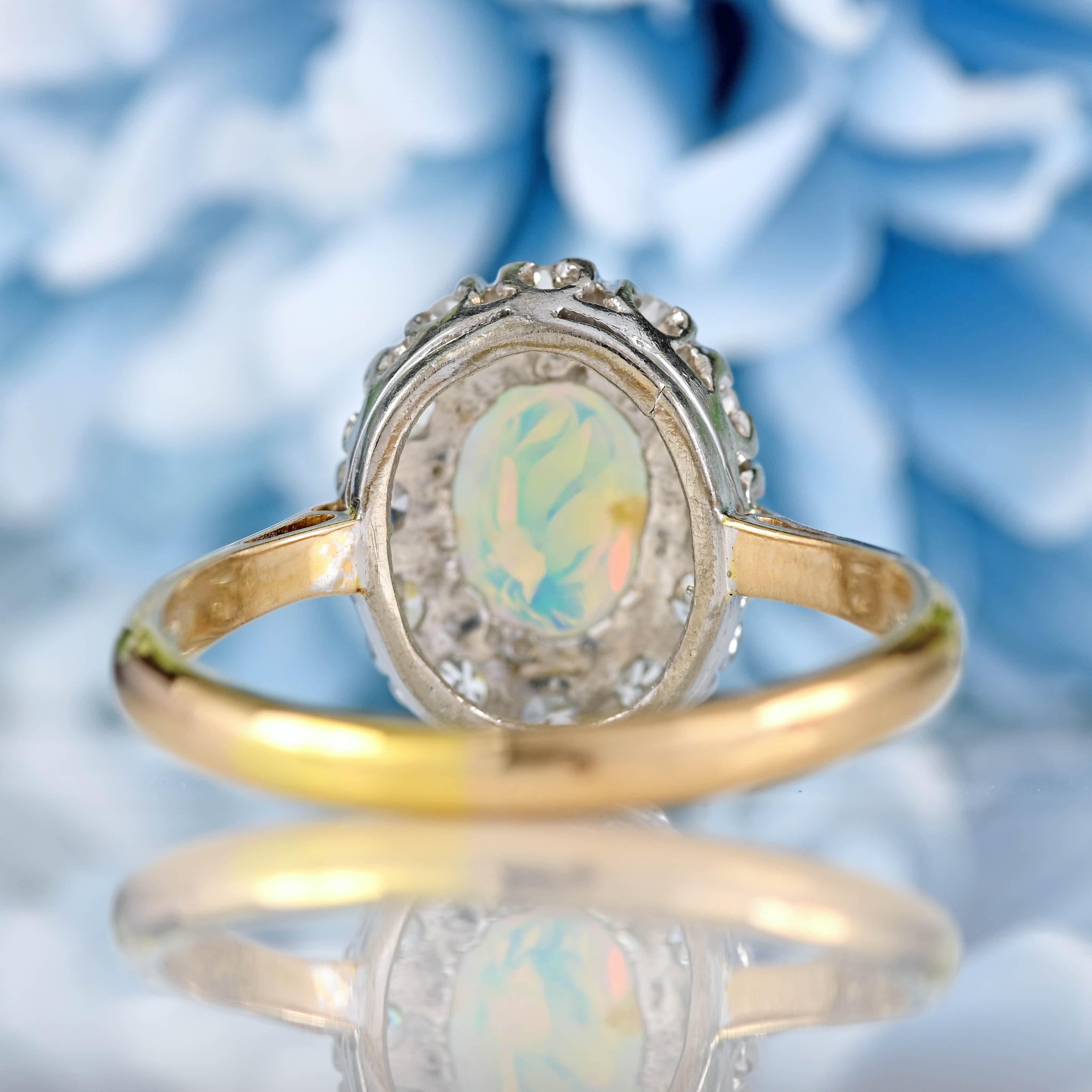 Ellibelle Jewellery Vintage Mid-Century Opal & Diamond 18ct Gold Platinum Cluster Ring