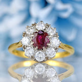 Ellibelle Jewellery Vintage Mid-Century Ruby & Diamond 18ct Gold Cluster Engagement Ring