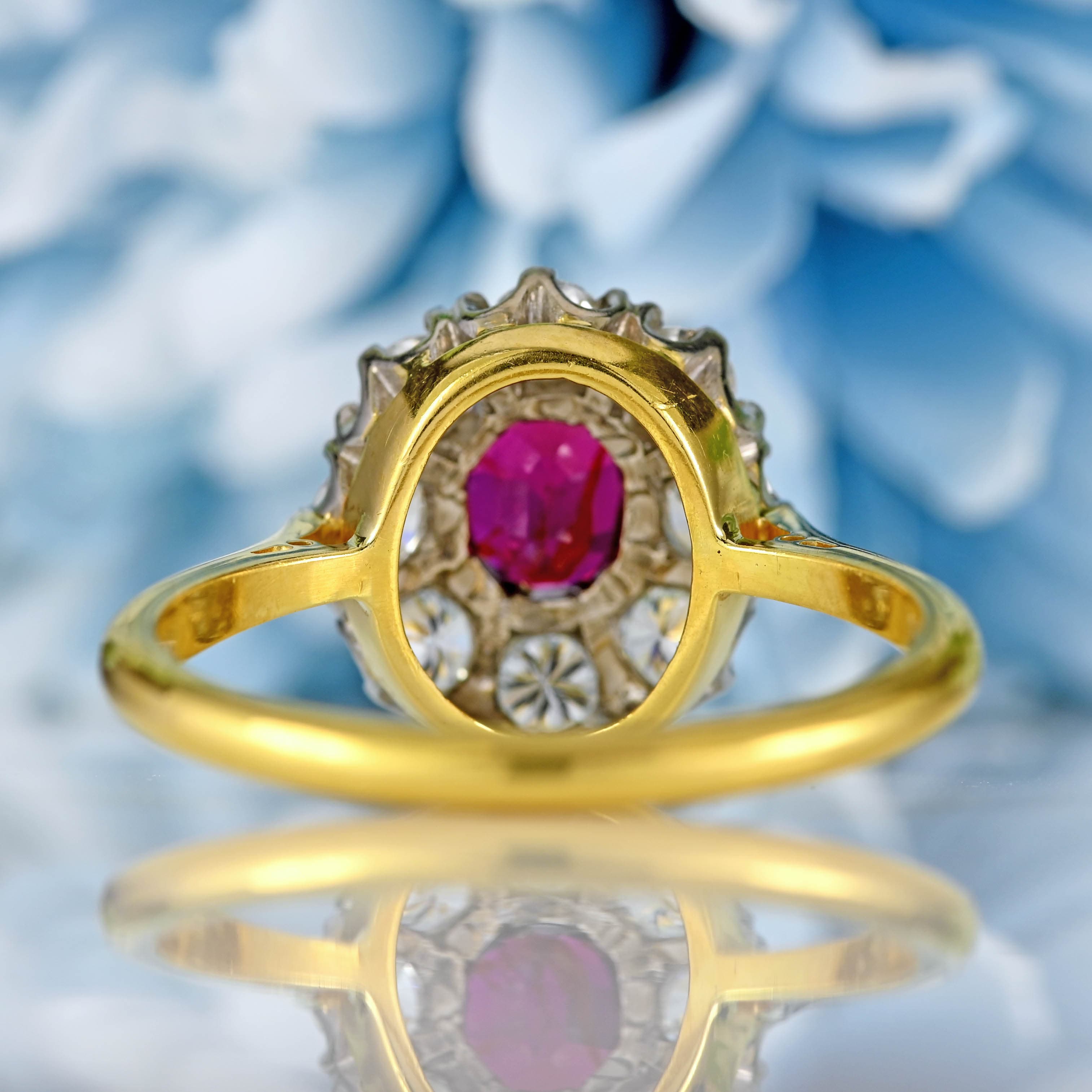 Ellibelle Jewellery Vintage Mid-Century Ruby & Diamond 18ct Gold Cluster Engagement Ring