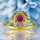 Ellibelle Jewellery Vintage Mid-Century Ruby & Diamond 18ct Gold Cluster Engagement Ring