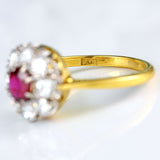 Ellibelle Jewellery Vintage Mid-Century Ruby & Diamond 18ct Gold Cluster Engagement Ring