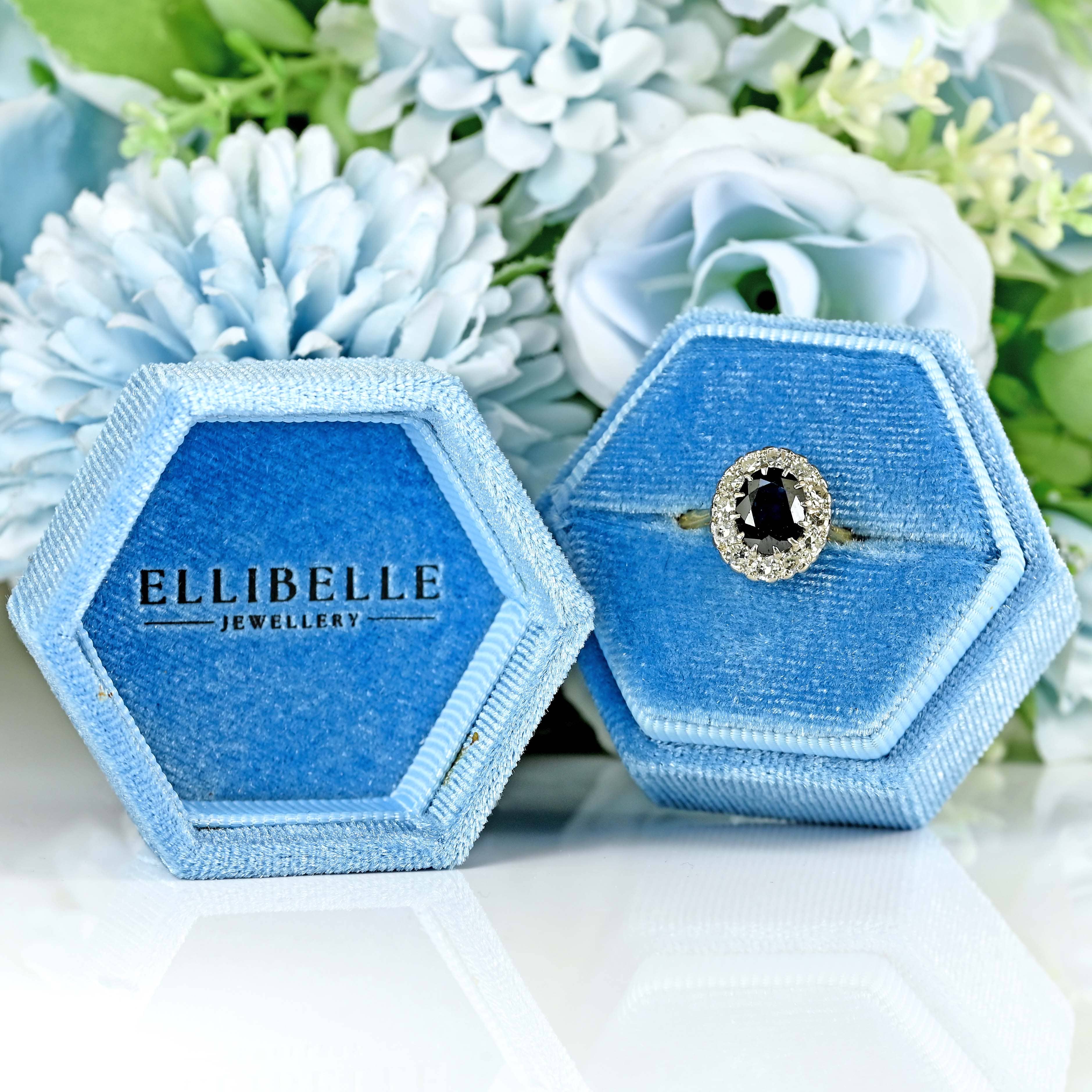 Ellibelle Jewellery Vintage Mid-Century Sapphire & Diamond 18ct Gold Platinum Cluster Ring (1.80cts)