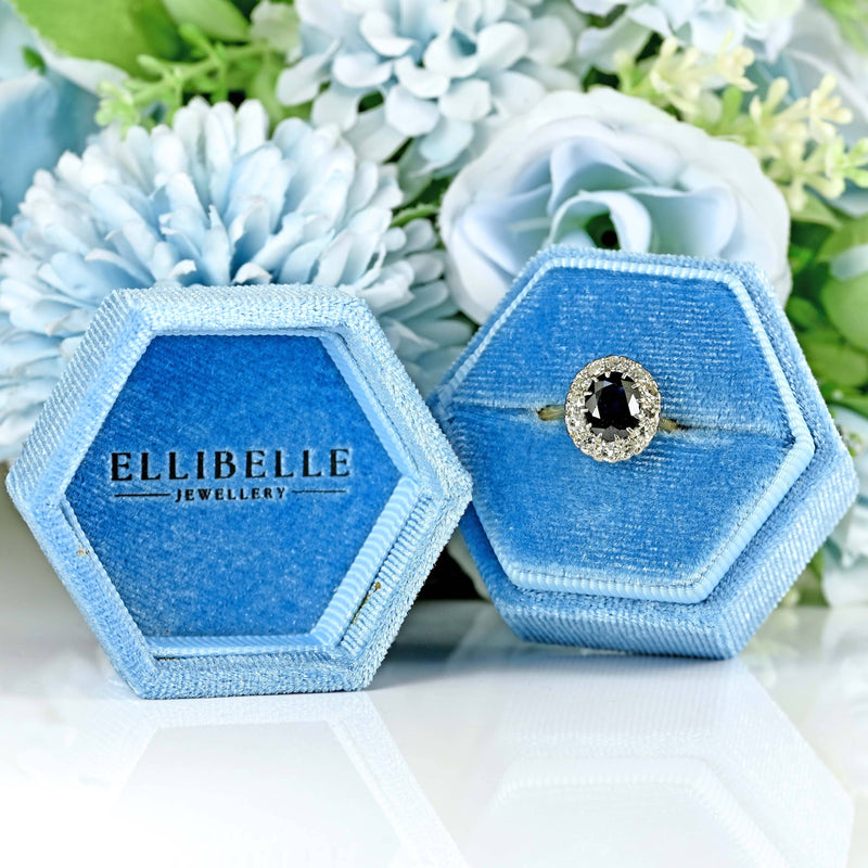 Ellibelle Jewellery Vintage Mid-Century Sapphire & Diamond 18ct Gold Platinum Cluster Ring (1.80cts)