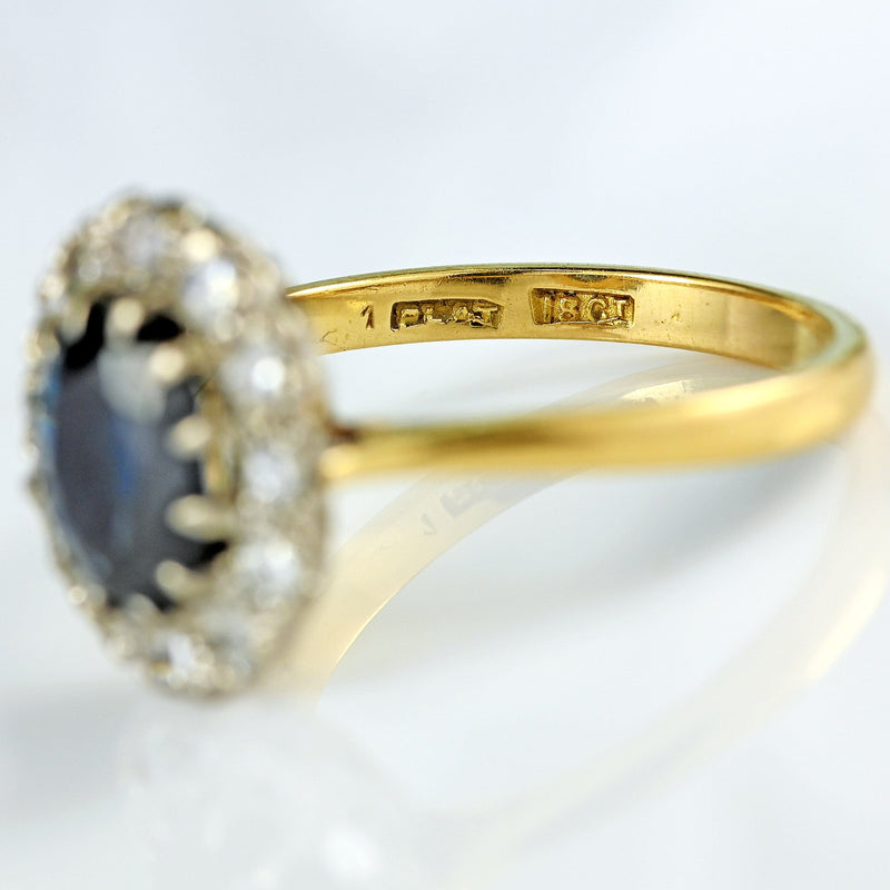 Ellibelle Jewellery Vintage Mid-Century Sapphire & Diamond 18ct Gold Platinum Cluster Ring (1.80cts)