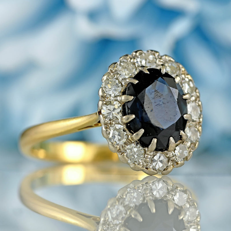 Ellibelle Jewellery Vintage Mid-Century Sapphire & Diamond 18ct Gold Platinum Cluster Ring (1.80cts)