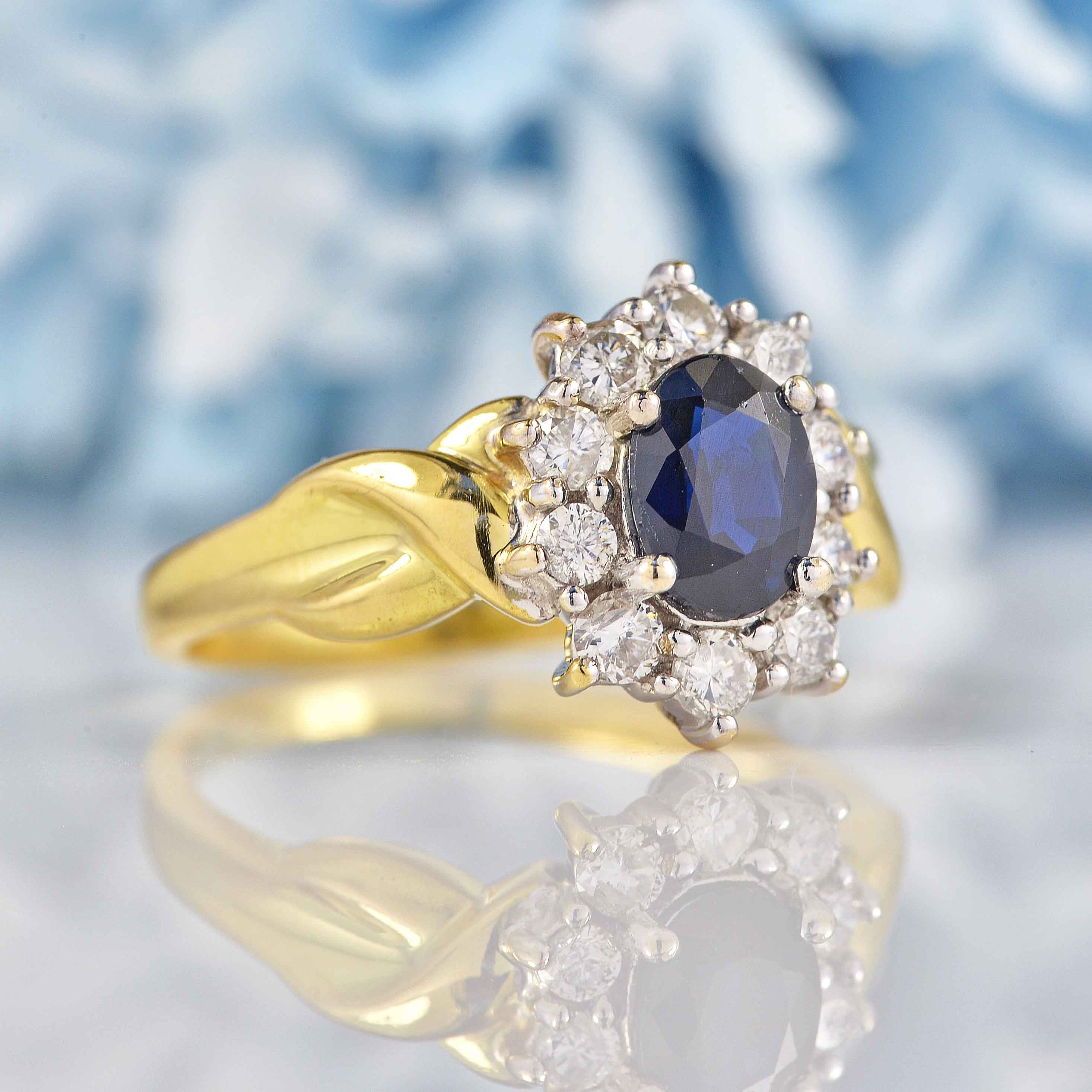 Ellibelle Jewellery Vintage Millenium Sapphire & Diamond 18ct Gold Cluster Ring