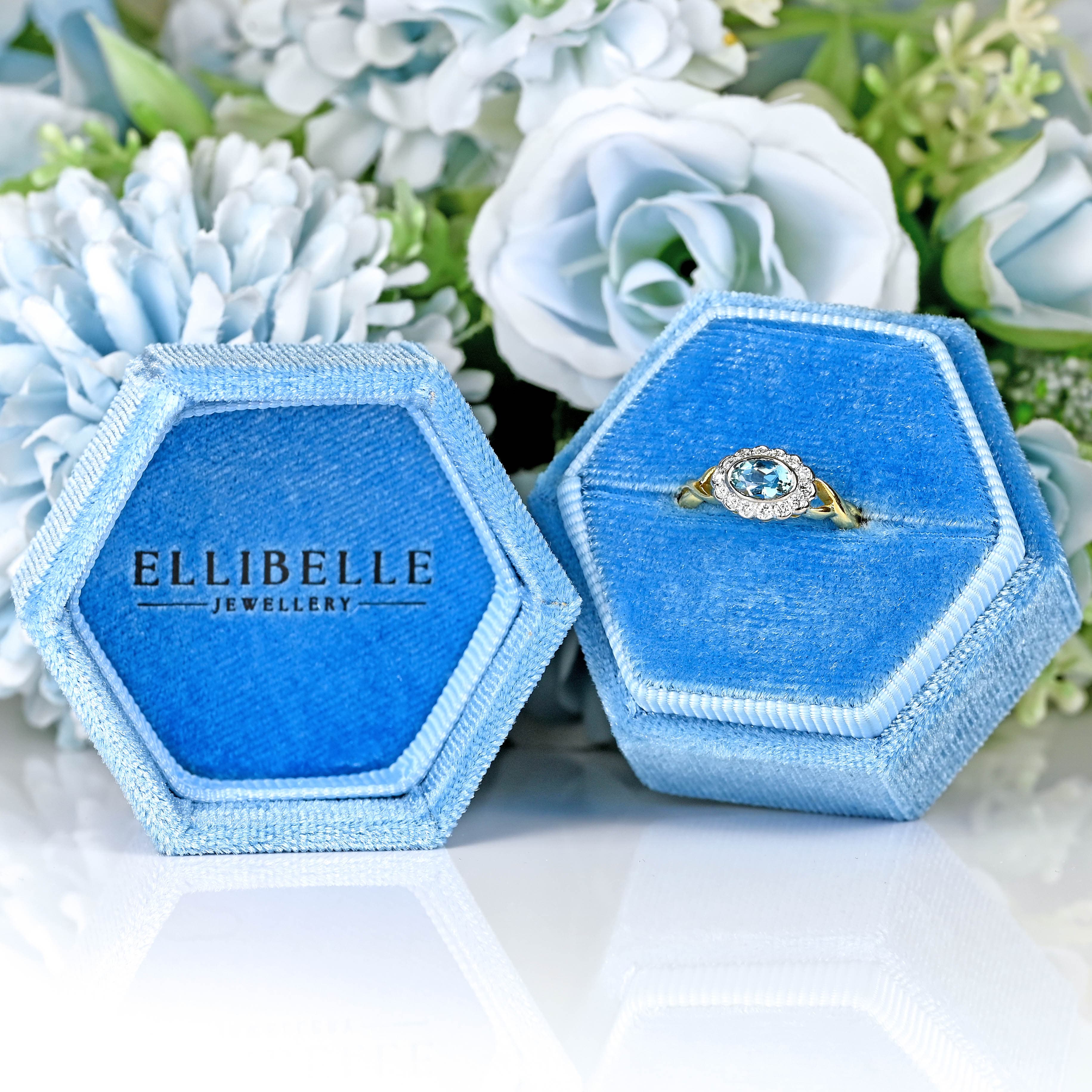 Ellibelle Jewellery Vintage Millennium Aquamarine & Diamond 18ct Gold Ring By Cropp and Farr