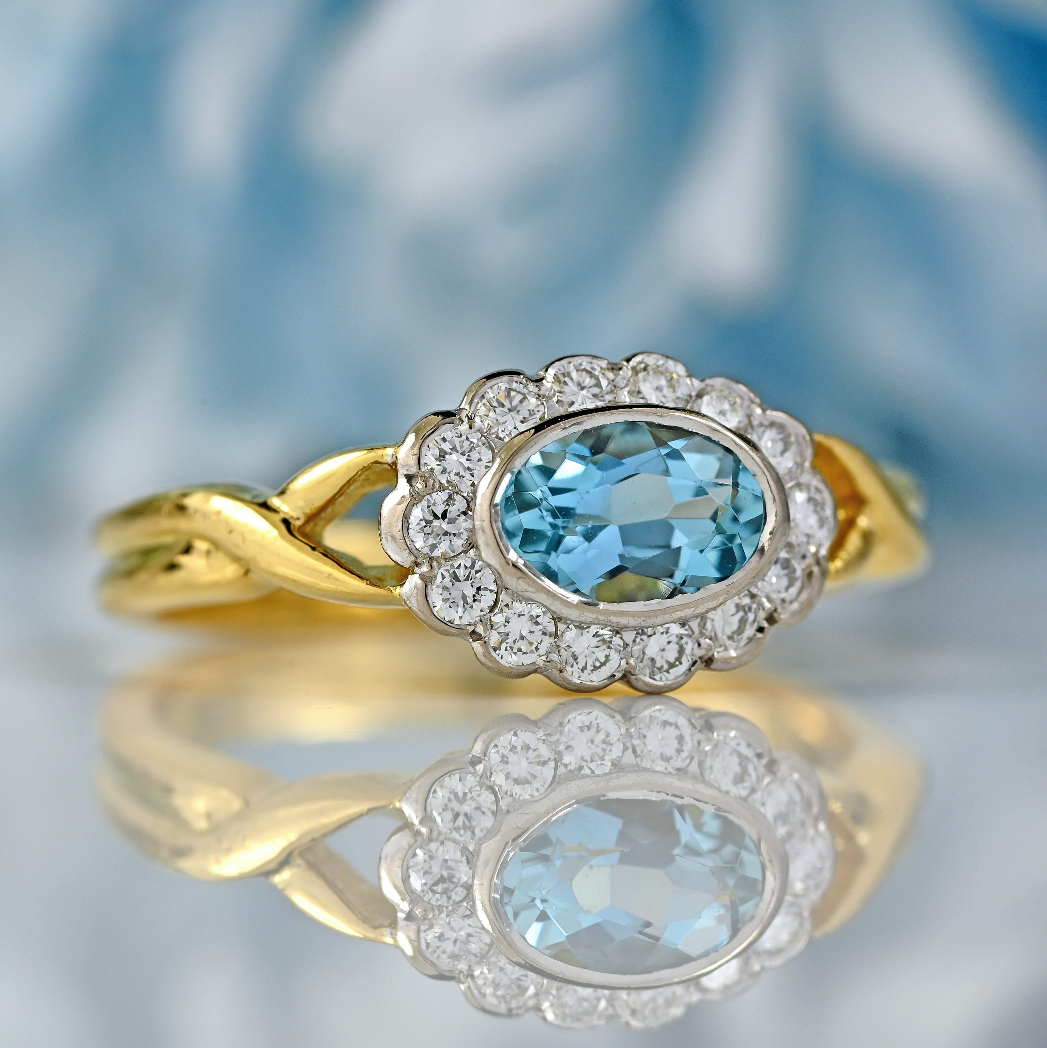 Ellibelle Jewellery Vintage Millennium Aquamarine & Diamond 18ct Gold Ring By Cropp and Farr