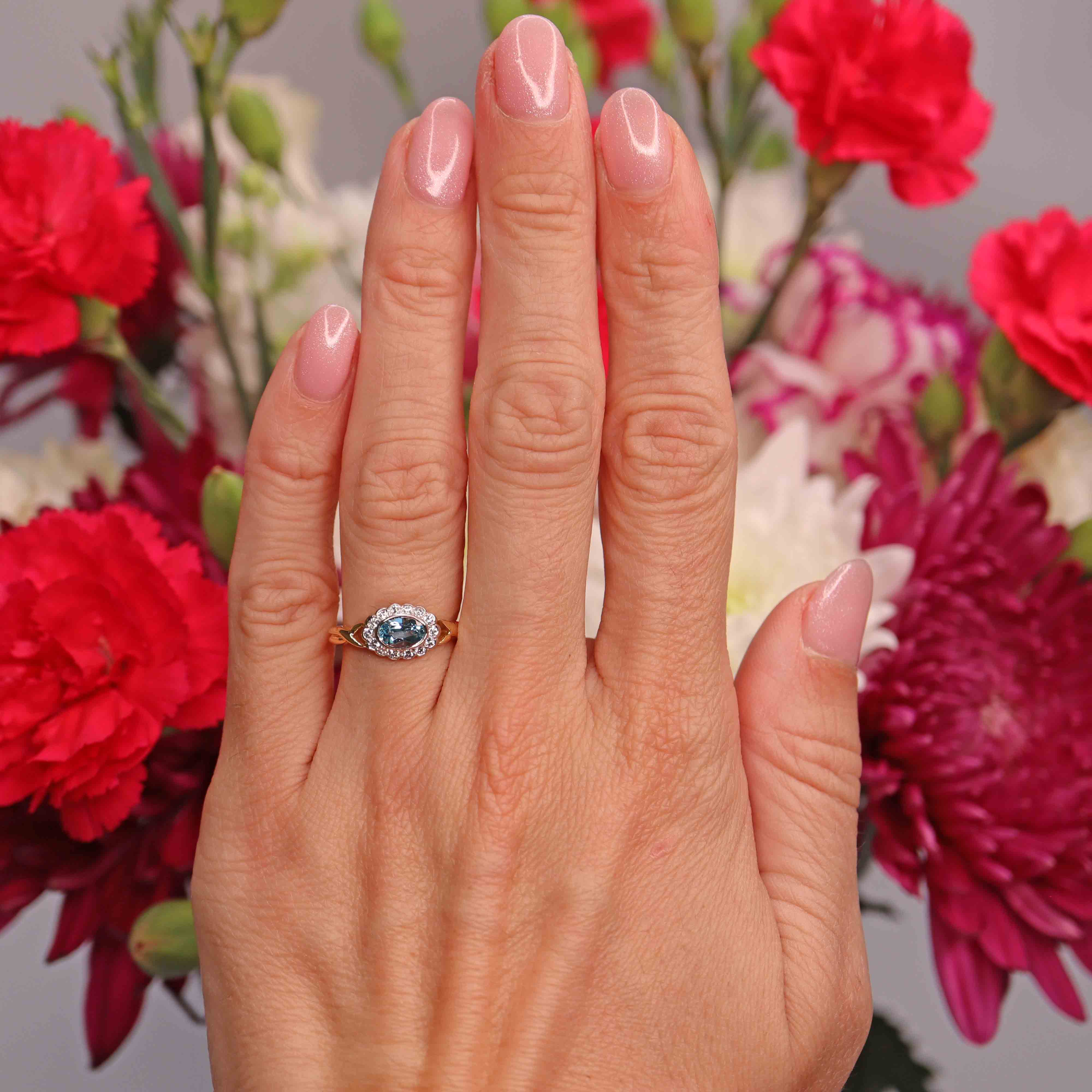 Ellibelle Jewellery Vintage Millennium Aquamarine & Diamond 18ct Gold Ring By Cropp and Farr