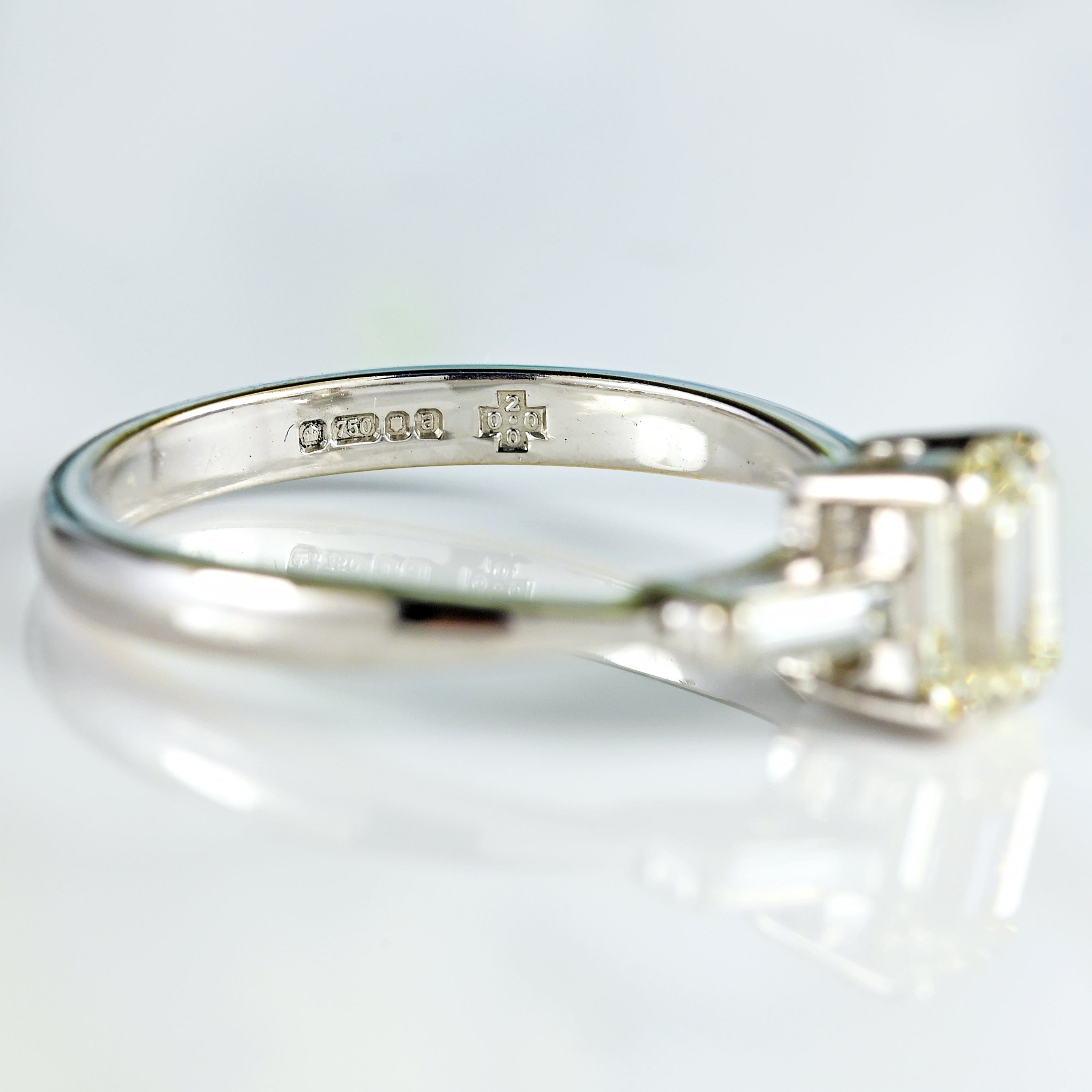 Ellibelle Jewellery Vintage Millennium Emerald-Cut Diamond 18ct White Gold Three-Stone Engagement Ring