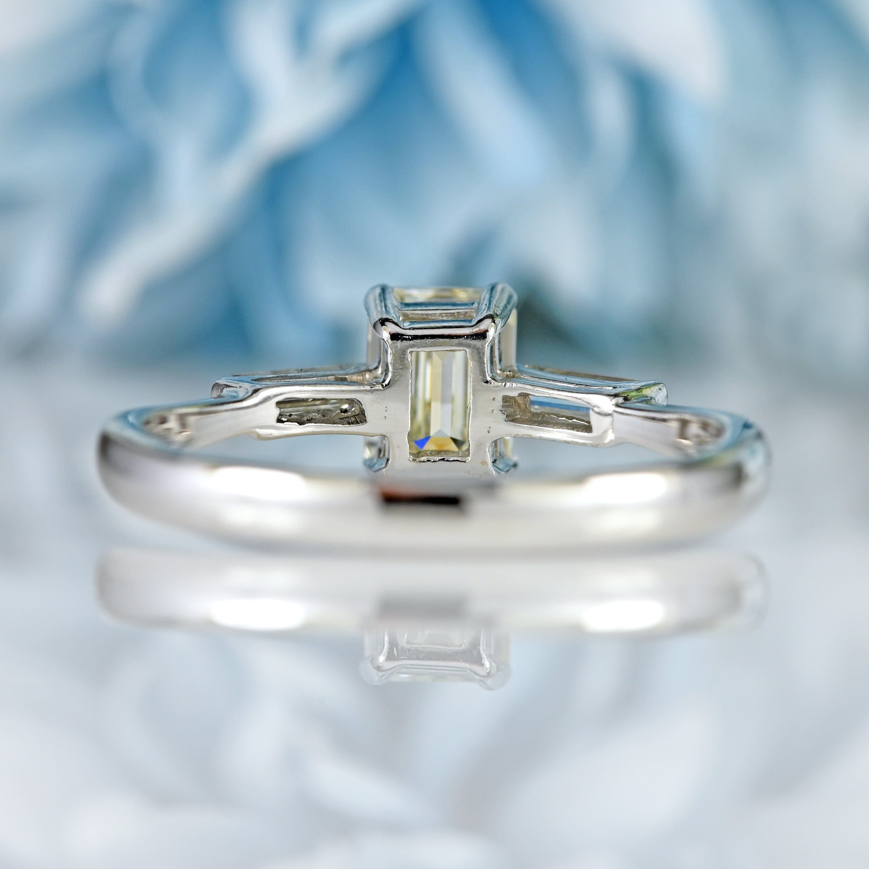 Ellibelle Jewellery Vintage Millennium Emerald-Cut Diamond 18ct White Gold Three-Stone Engagement Ring