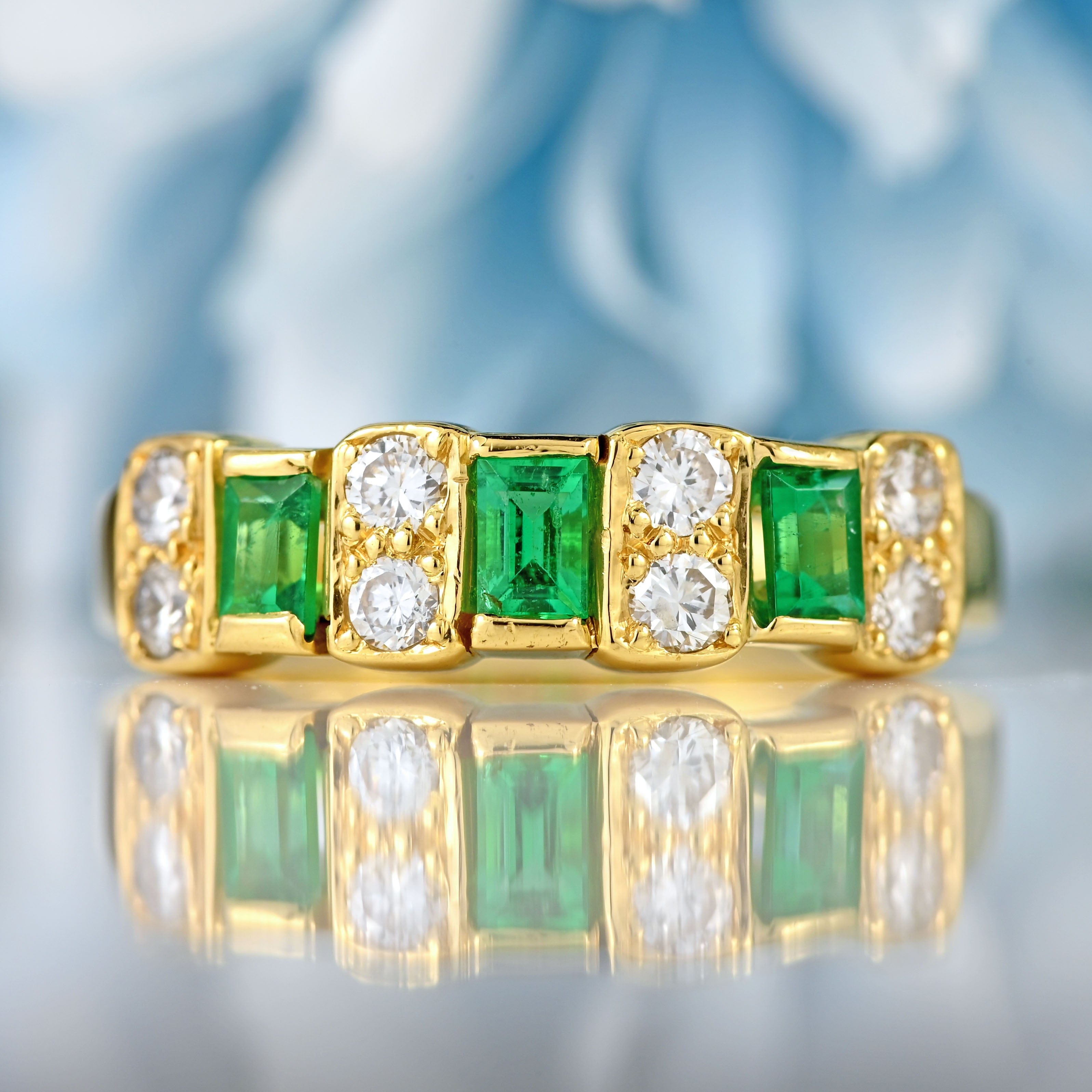 Ellibelle Jewellery Vintage Millennium Emerald & Diamond 18ct Gold Band Ring