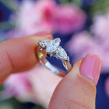 Ellibelle Jewellery Vintage Millennium Marquise & Pear-Cut Diamond Platinum Three-Stone Engagement Ring