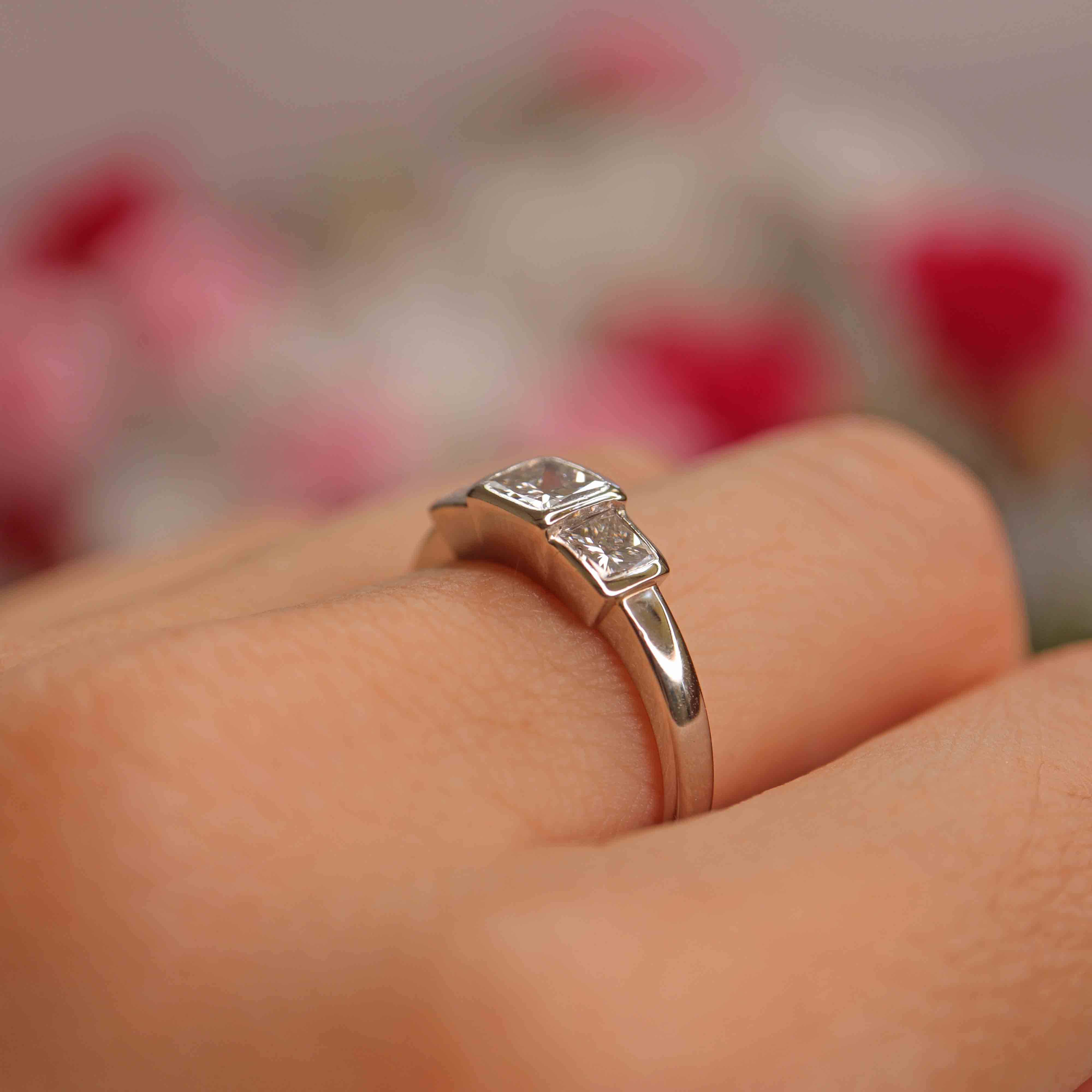 Ellibelle Jewellery Vintage Millennium Princess-Cut Diamond Platinum Three-Stone Engagement Ring (2.20cts)