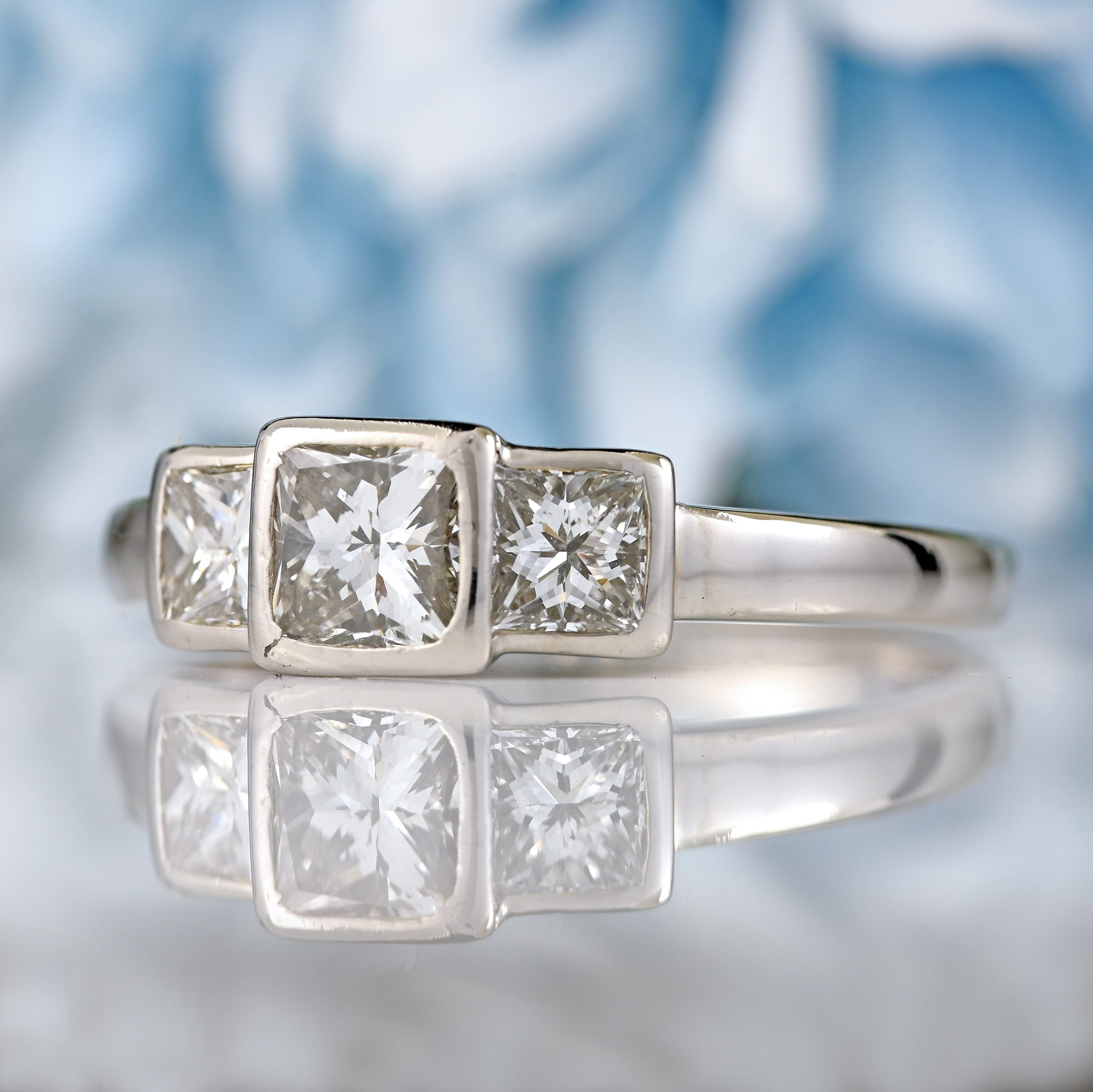 Ellibelle Jewellery Vintage Millennium Princess-Cut Diamond Platinum Three-Stone Engagement Ring (2.20cts)