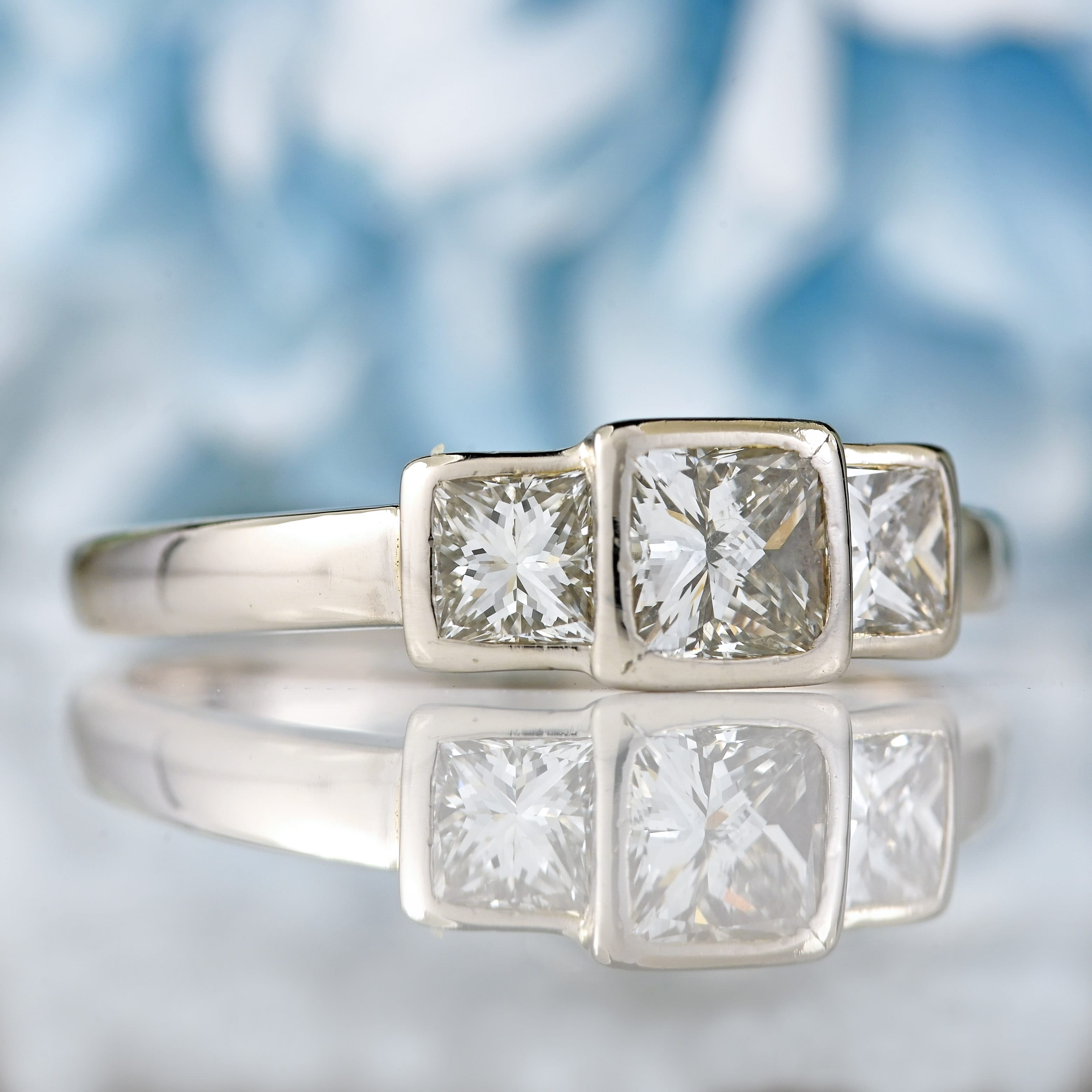Ellibelle Jewellery Vintage Millennium Princess-Cut Diamond Platinum Three-Stone Engagement Ring (2.20cts)