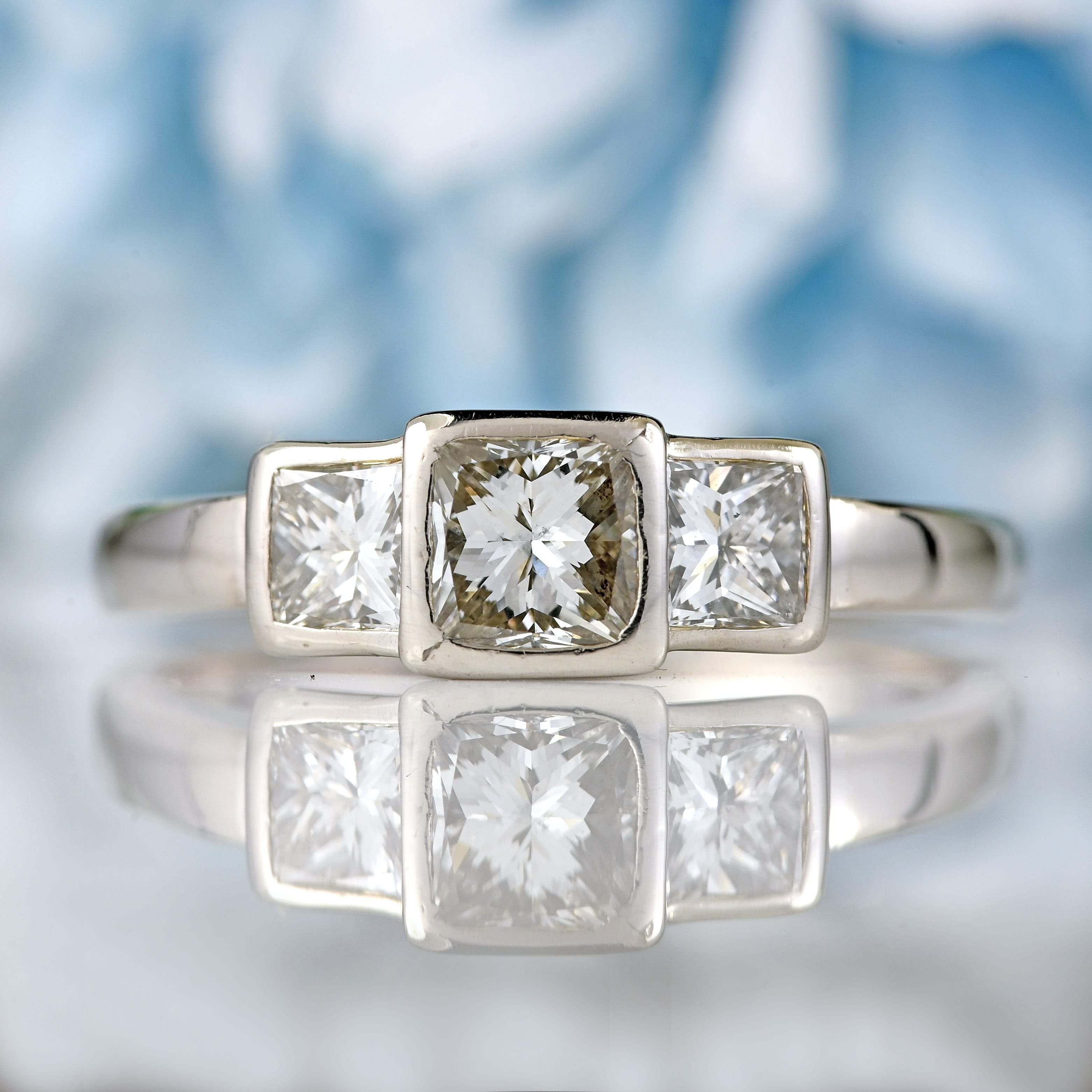 Ellibelle Jewellery Vintage Millennium Princess-Cut Diamond Platinum Three-Stone Engagement Ring (2.20cts)
