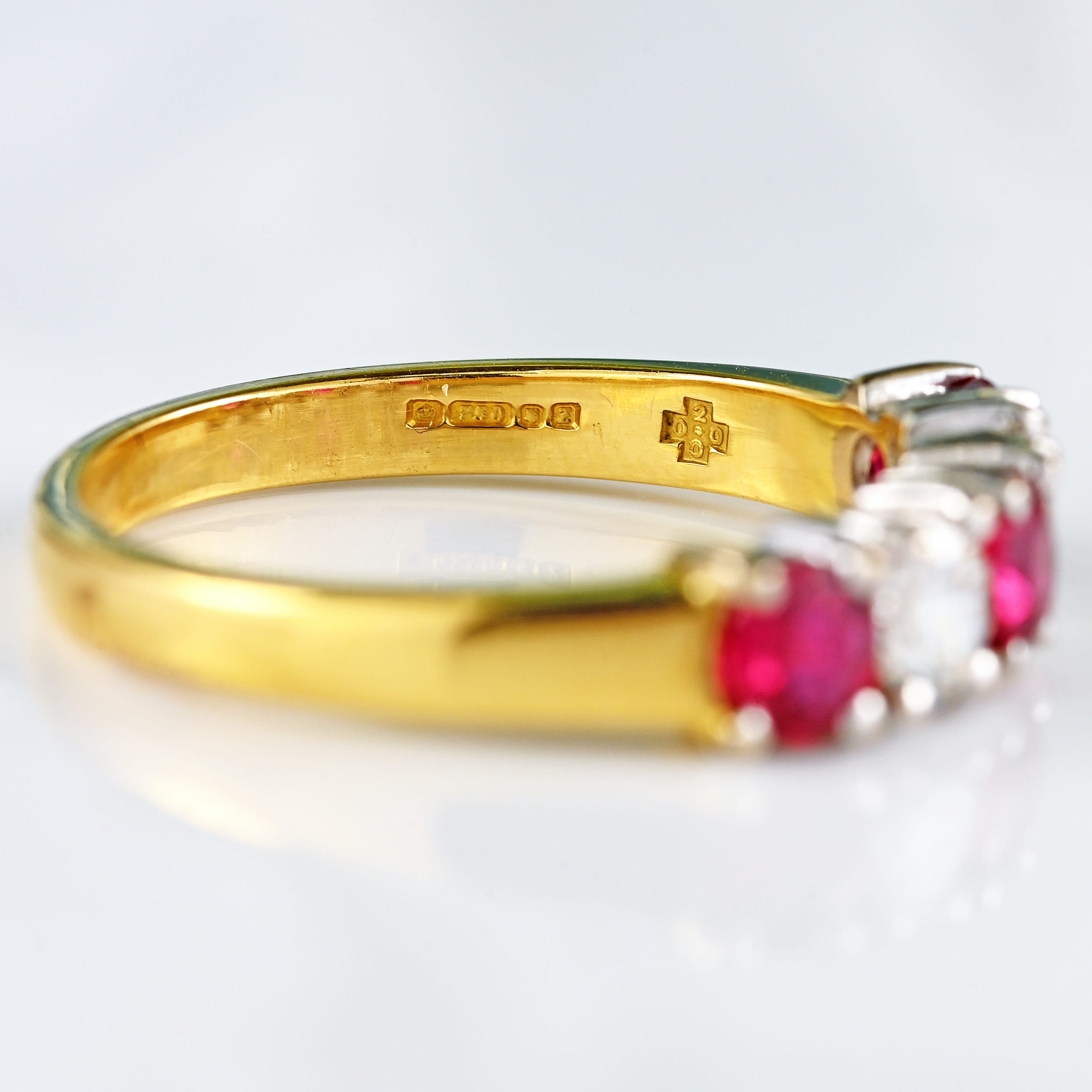 Ellibelle Jewellery Vintage Millennium Ruby & Diamond 18ct Gold Five-Stone Half-Eternity Band Ring