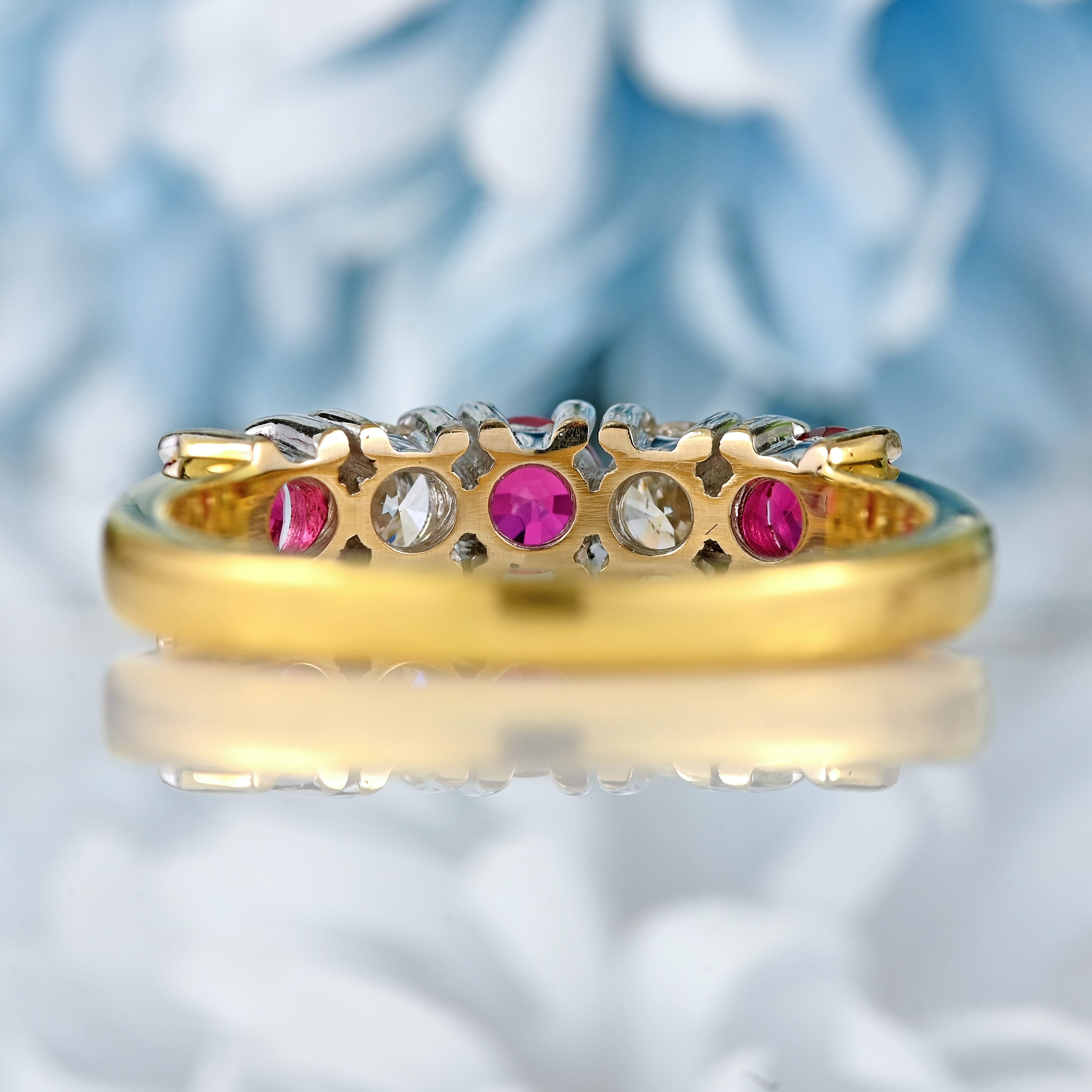 Ellibelle Jewellery Vintage Millennium Ruby & Diamond 18ct Gold Five-Stone Half-Eternity Band Ring