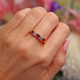 Ellibelle Jewellery Vintage Millennium Ruby & Diamond 18ct Gold Five-Stone Half-Eternity Band Ring