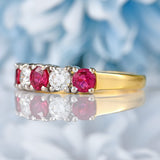Ellibelle Jewellery Vintage Millennium Ruby & Diamond 18ct Gold Five-Stone Half-Eternity Band Ring