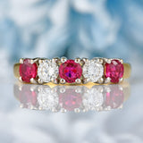 Ellibelle Jewellery Vintage Millennium Ruby & Diamond 18ct Gold Five-Stone Half-Eternity Band Ring