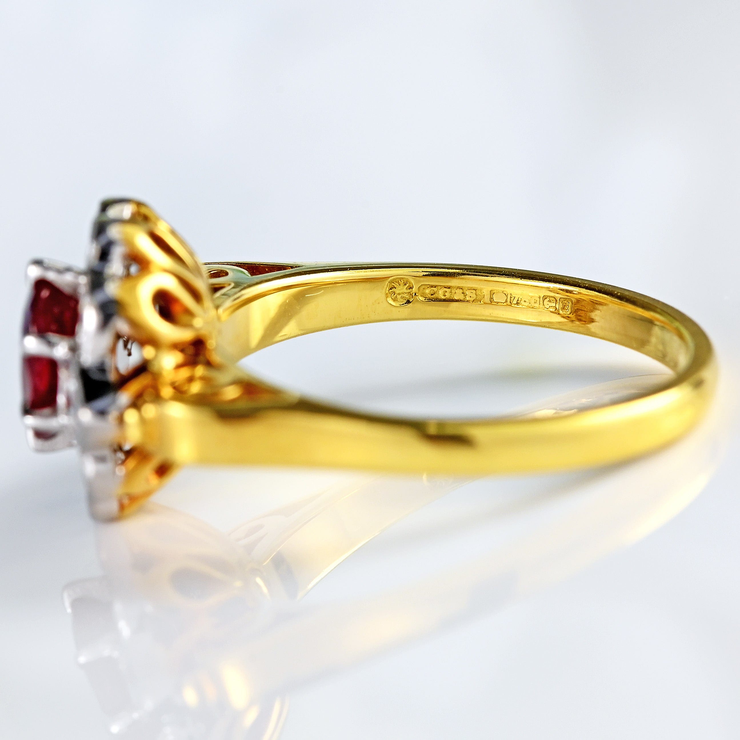 Ellibelle Jewellery Vintage Millennium Ruby & Vari-Cut Diamond 18ct Gold Cluster Ring