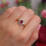 Ellibelle Jewellery Vintage Millennium Ruby & Vari-Cut Diamond 18ct Gold Cluster Ring
