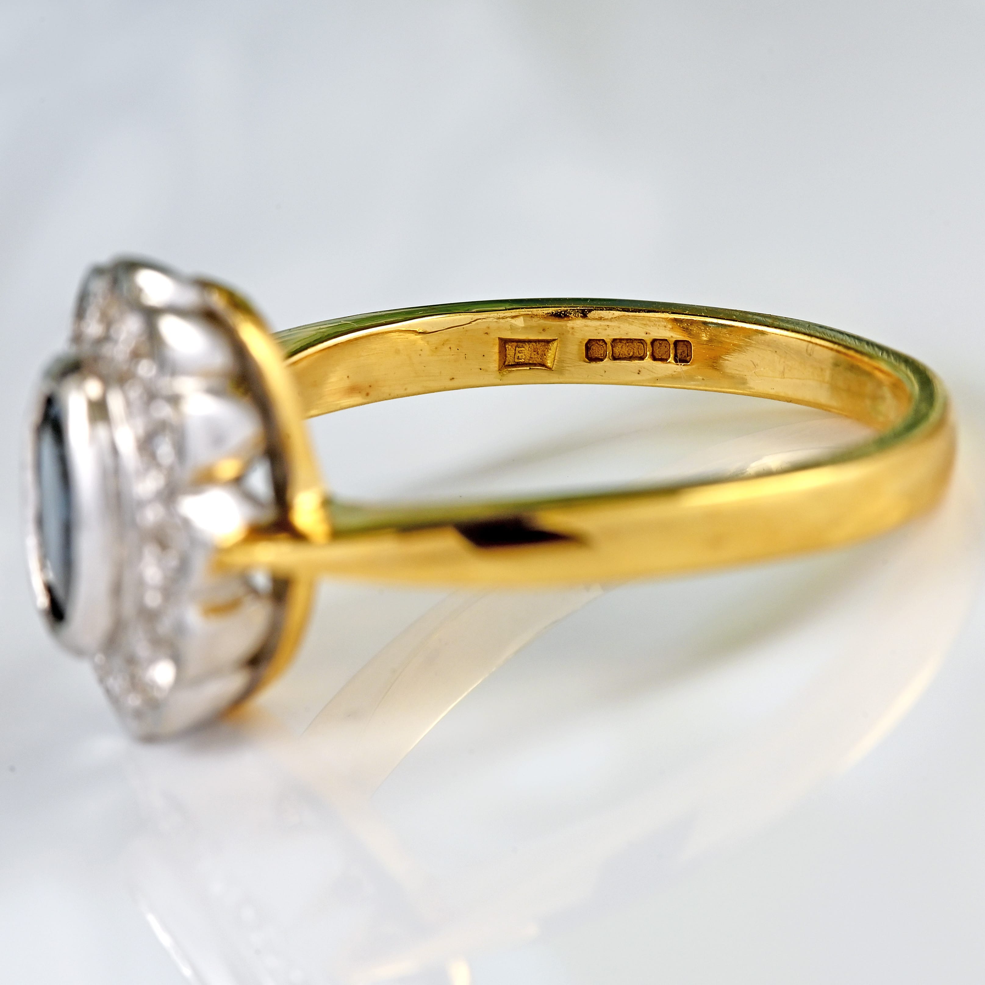Ellibelle Jewellery Vintage Millennium Sapphire & Diamond 18ct Gold Cluster Engagement Ring