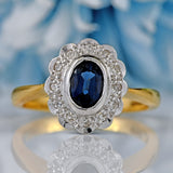 Ellibelle Jewellery Vintage Millennium Sapphire & Diamond 18ct Gold Cluster Engagement Ring