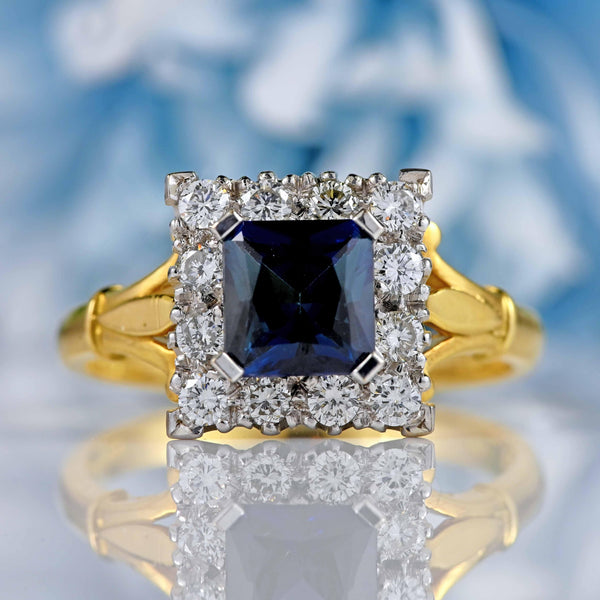 Ellibelle Jewellery Vintage Millennium Teal Sapphire & Diamond 18ct Gold Cluster Ring