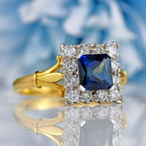 Ellibelle Jewellery Vintage Millennium Teal Sapphire & Diamond 18ct Gold Cluster Ring